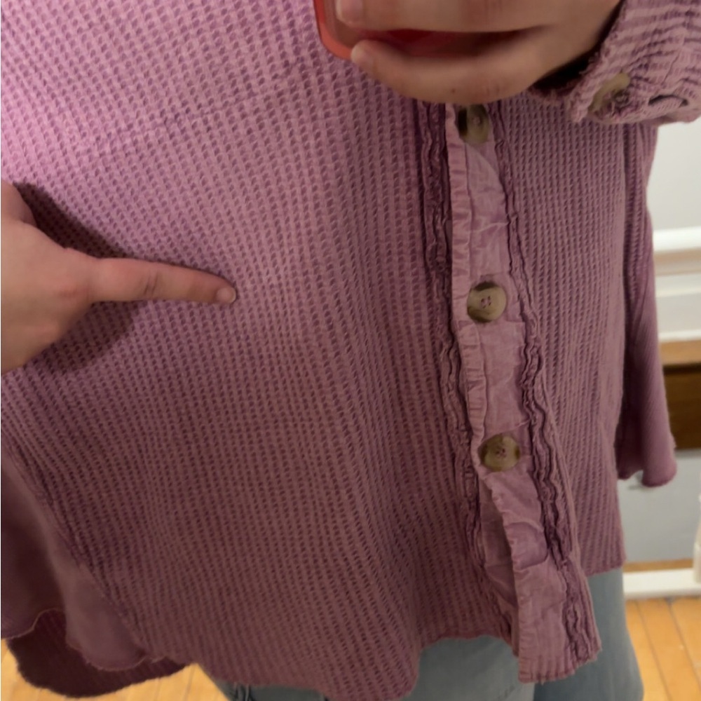 Pink Button-Up Waffle Knit Shirt - Picture 4 of 4